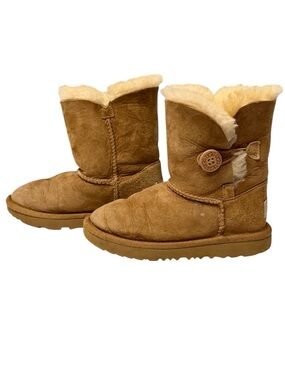 UGG Kids Toddler Bailey Button Boots Sz 11 Brown Shearling Lined Cozy